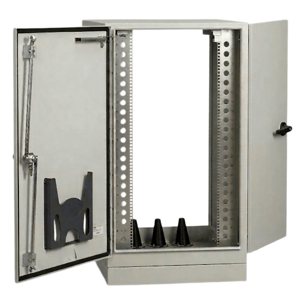 Gabinete para Exterior Tipo 4X Doble Puerta de 10 UR / Aluminio Soldado / 762 x 762 x 1118 mm / Exterior IP66 / Montaje Almohadilla / Aislamiento Térmico / Gris RAL 7035