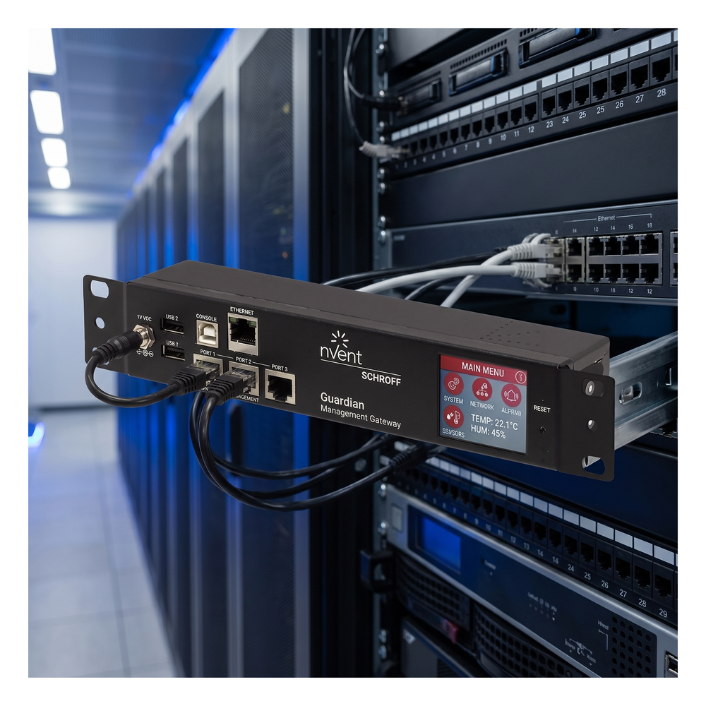Gateway de Gestión y Monitoreo Ambiental para Centro de Datos GUARDIAN / 1U Compacto / 3 Puertos de Sensores / Pantalla LCD Táctil / SNMP, BACnet, Modbus/TCP
