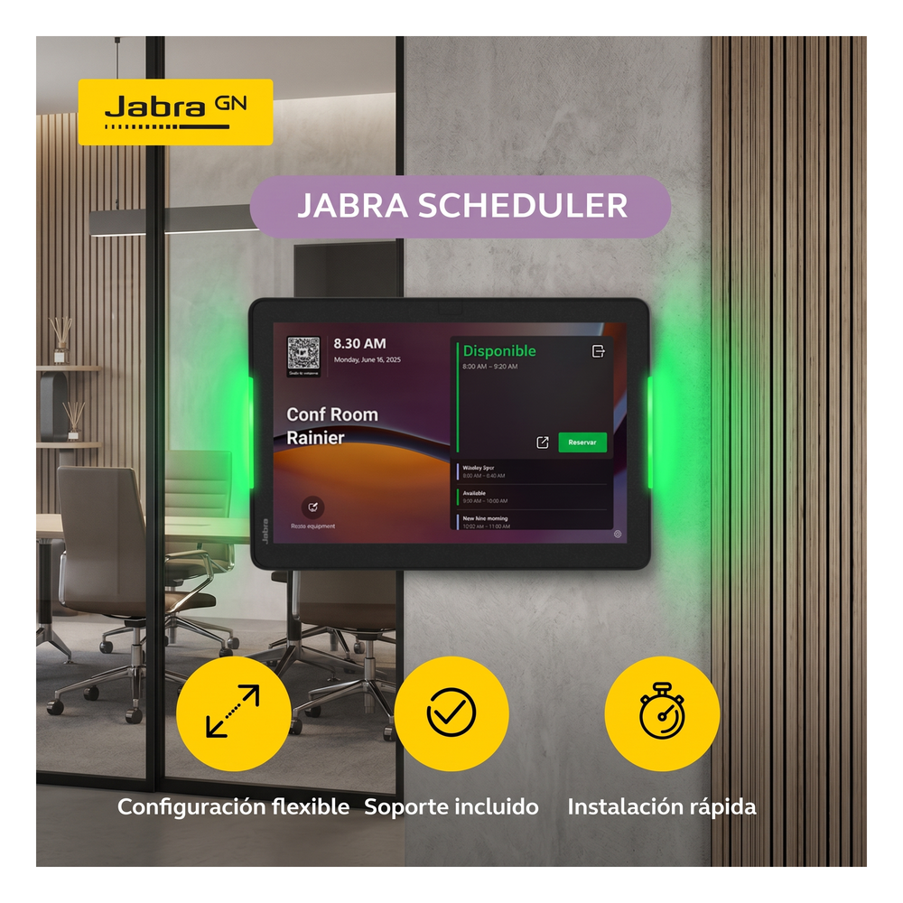 Panel de Programación de Salas / Pantalla Táctil 10.1" / Resolución 1920x1200 / Android 13 / PoE IEEE 802.3af / Wi-Fi 802.11ac / Bluetooth 5.2 / Certificado Microsoft Teams y Zoom Rooms / Barras LED de Disponibilidad / Montaje Fl
