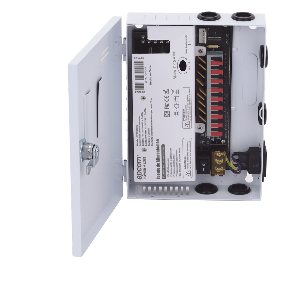 Fuente / 11-15 V / 9 canales / 16 A / Alta tecnología en seguridad / Doble ventilador / Hasta 1.8 Amperes por Salida / Filtro de ruido por canal / Diseño de alta gama.