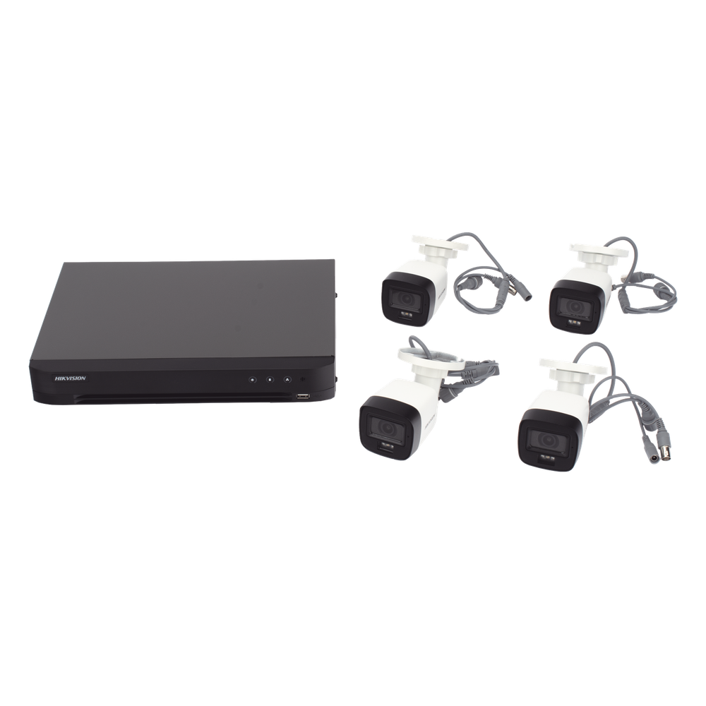 [Dual Light] Kit TurboHD 3K (5 Megapixel) / DVR 4 Canales / 4 Cámaras Bala para Exterior y Metal / Micrófono Integrado / Accesorios de Interconexión / Fuente de Poder