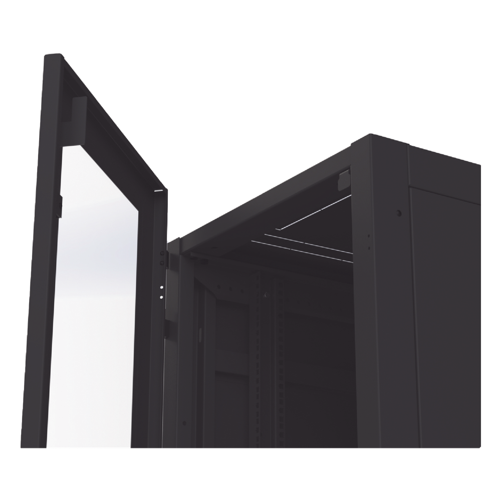 Gabinete Profesional para Telecomunicaciones de 45UR, 1200 mm Profundidad, Incluye 2 Organizadores Verticales de 45 Unidades de Rack, Se envía el Gabinete Armado.