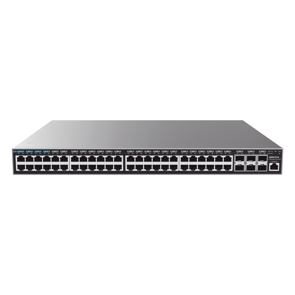 Switch Capa 3 Administrable / 48 puertos 10/100/1000 Mbps + 6 Puertos SFP+ de 10 Gigabits / Compatible con GWN Cloud.