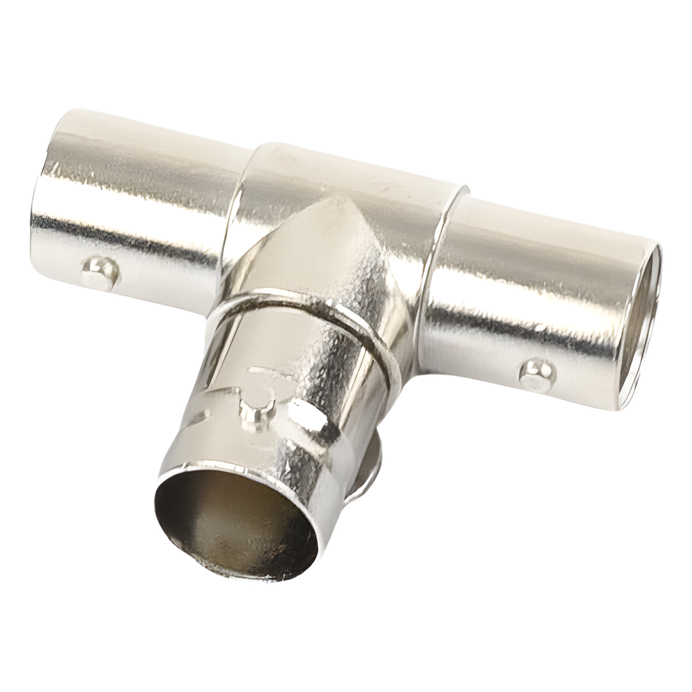 Adaptador en T para 75 Ohm de triple conectores BNC Hembras, Níquel/ Oro/ Teflón.