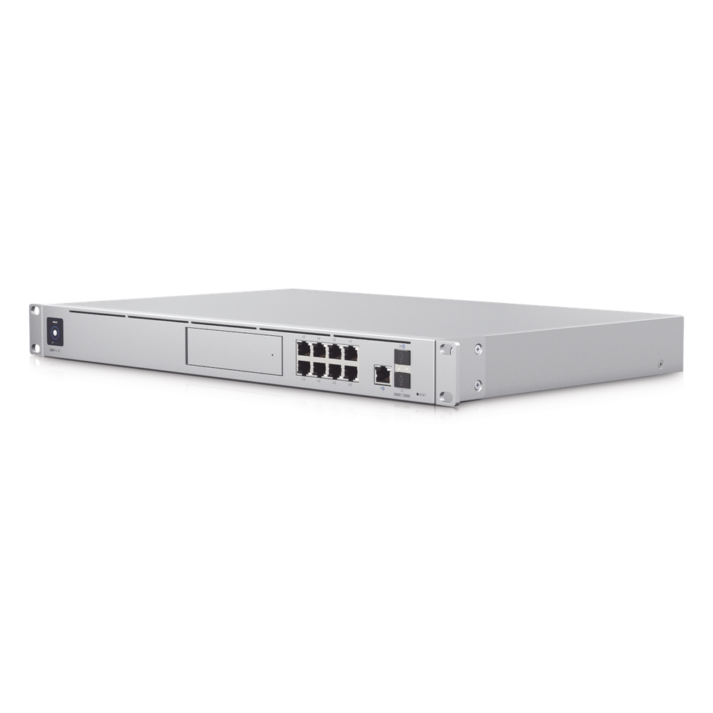 UniFi OS Console: Dream Machine Special Edition, 8 puertos LAN RJ45 con POE, 1 LAN SFP+, 1 WAN 2.5G RJ45  y 1 WAN SFP+, 128 GB de memoria interna. Todas las aplicaciones UniFi integradas
