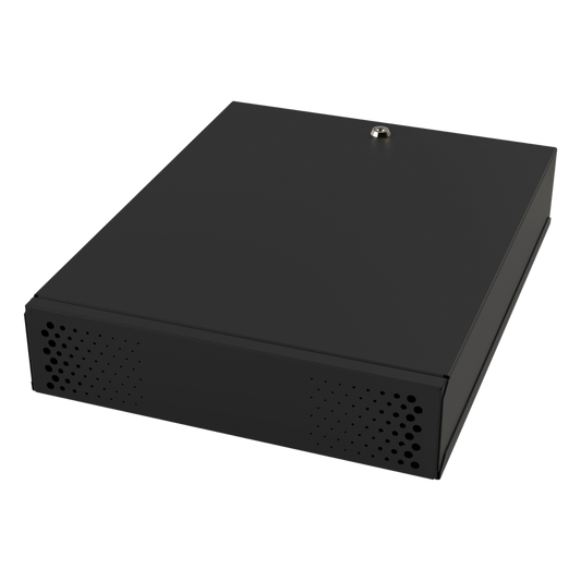 Gabinete Metálico para DVR/NVR. Tamaño Max. de DVR/NVR: 445 x 88 x 400mm (An.xAl.xProf.). Compatible con Fuente SLIM.