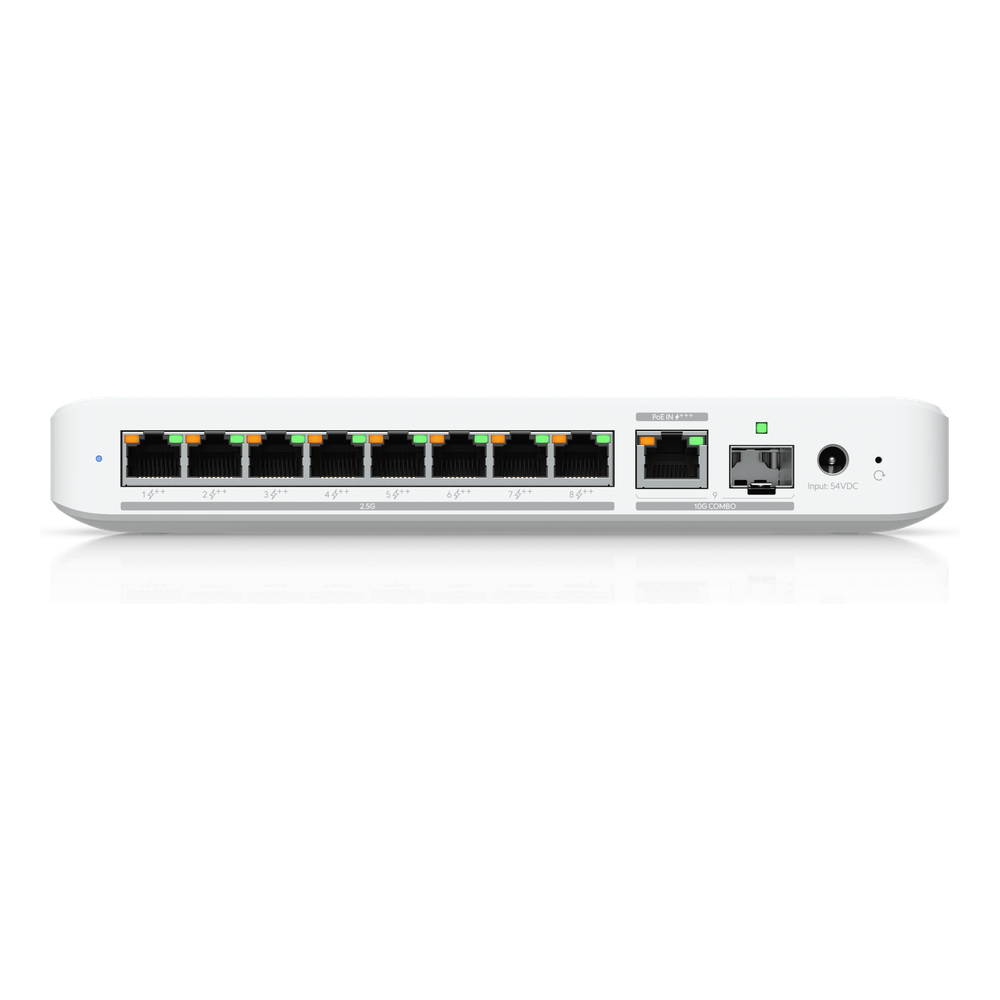 USW Flex 2.5G PoE Switch de 8 Puertos 2.5GbE PoE++, con un Puerto de Enlace Ascendente Combinado RJ45/SFP+ de 10 GbE (No incluye Adaptador ca/cc)