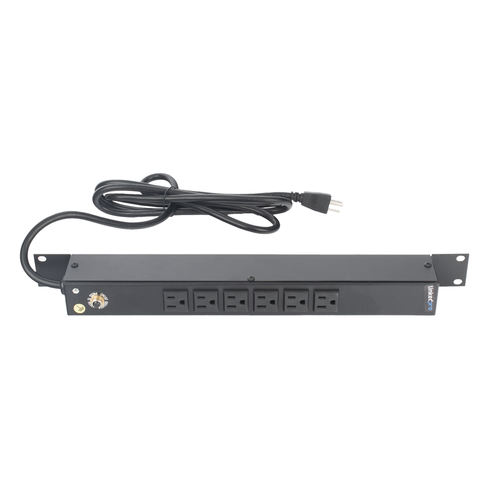 Multicontacto Horizontal (PDU) de 6 Contactos (NEMA 5-15R) Rack 19" 1UR. Voltaje Entrada/Salida: 120Vca/15A