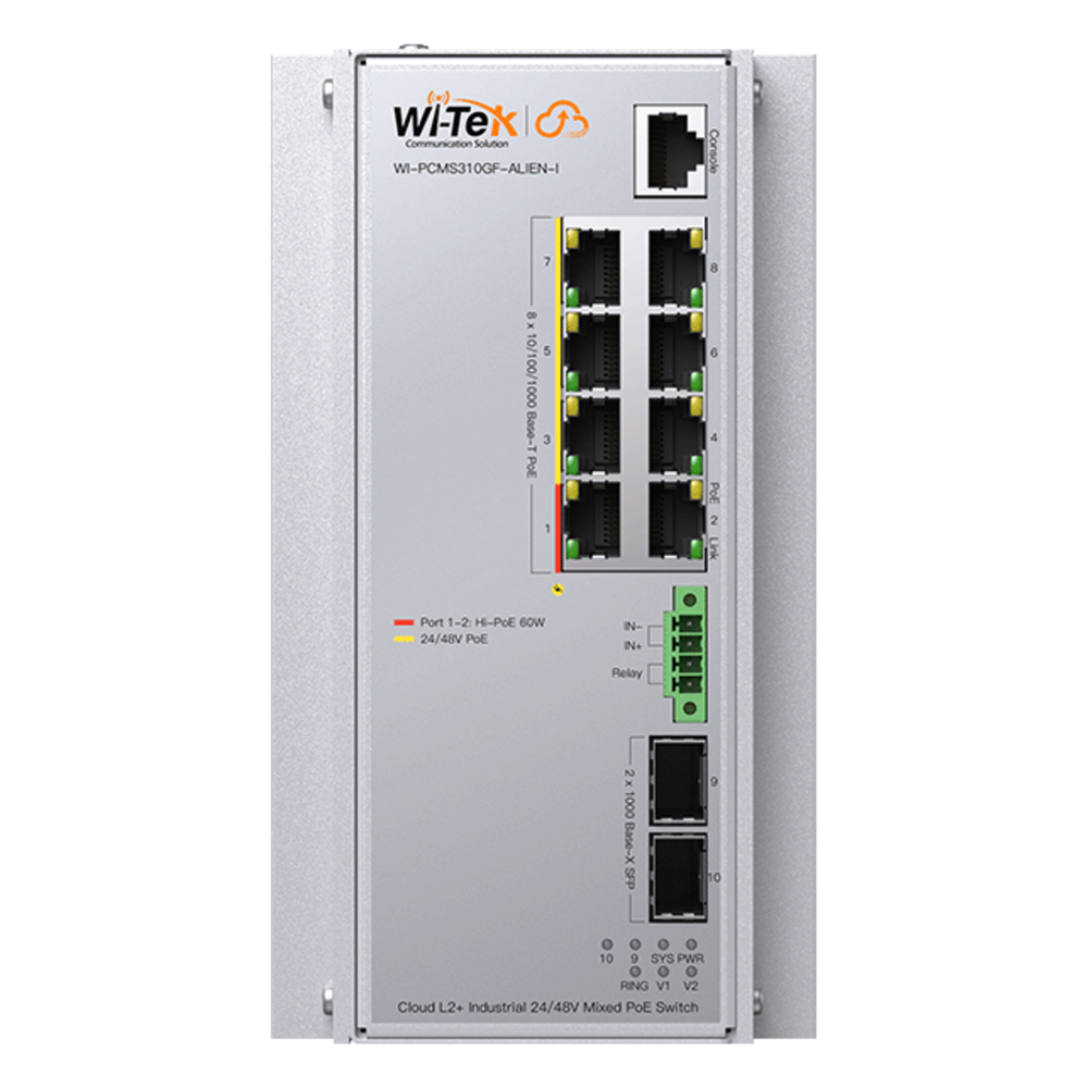 Switch Industrial Administrable Gigabit con 2 Puertos PoE bt + 6 Puertos PoE af/at o 24 V Pasivo + 2 SFP Gigabit, 240 W