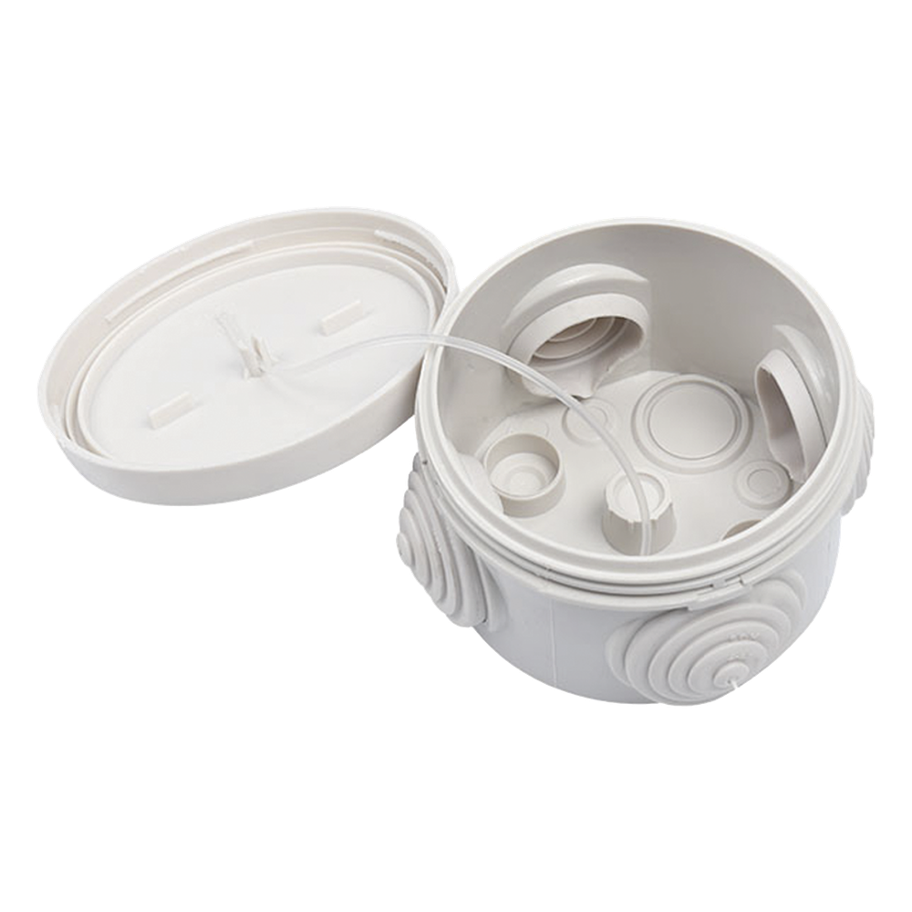 Caja Derivación-Conexión de Plástico Circular con 4 Glándulas de Goma (70 diámetro X 48 alto mm). Para Instalaciones Comerciales,  Residenciales e Industriales. Cerrado a Presión.