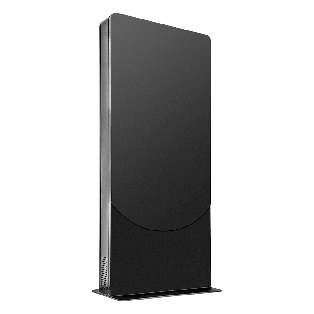Kiosko modo Vertical para interior color Negro / Soporta Pantallas de 65" hasta 4" de Profundidad / Estructura de Acero con Placa Base 3/8" / 6 Salidas Supresor de Picos UL/cUL / Ventilación Termostática / Puertas de Acceso Se
