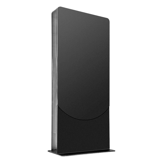 Kiosko modo Vertical para interior color Negro / Soporta Pantallas de 65" hasta 4" de Profundidad / Estructura de Acero con Placa Base 3/8" / 6 Salidas Supresor de Picos UL/cUL / Ventilación Termostática / Puertas de Acceso Se