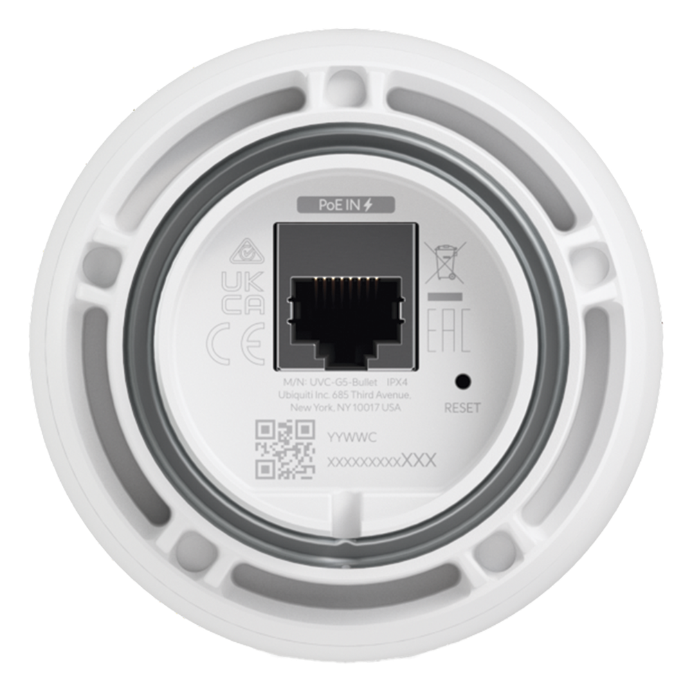 Cámara IP UniFi G5 Bullet 2k (4MPX), 30 FPS, para interior/exterior IP55 resistencia IK04 / micrófono / visión nocturna IR hasta 9 mts / detecciones inteligentes