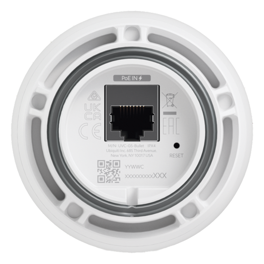 Cámara IP UniFi G5 Bullet 2k (4MPX), 30 FPS, para interior/exterior IP55 resistencia IK04 / micrófono / visión nocturna IR hasta 9 mts / detecciones inteligentes
