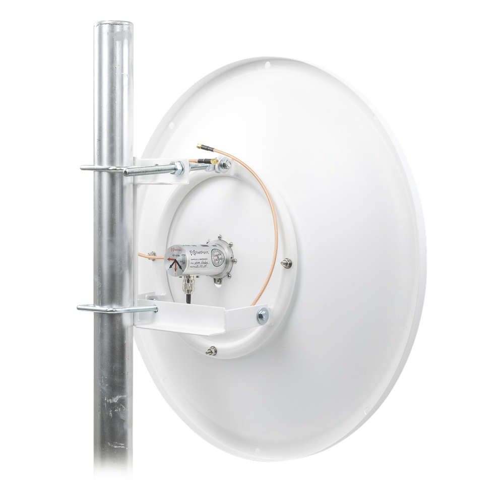 Antena Direccional de alto rendimiento / diámetro  de 60 cm / 4.9-6.4 GHz / Ganancia 30 dBi / SLANT de 45 ° y 90 ° / Ideal para 30 km / Conector N-Hembra / Montaje  y jumpers incluidos.