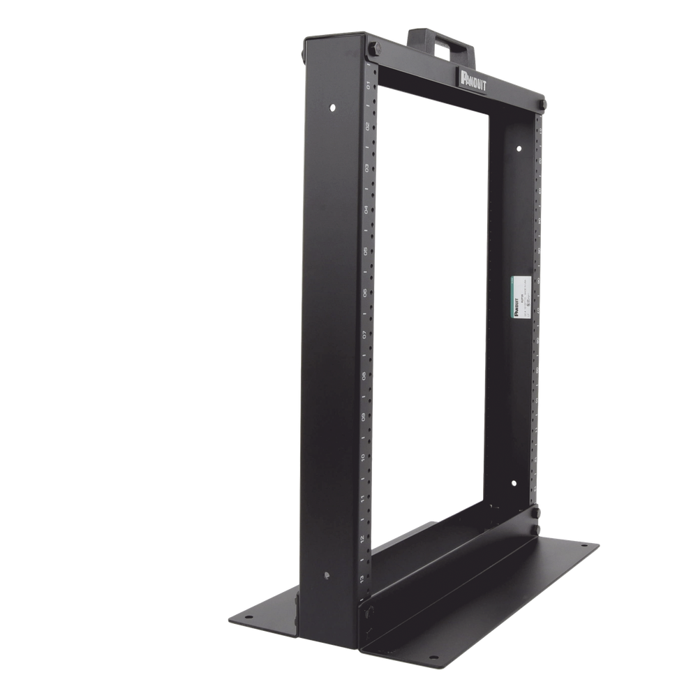 Rack de Dos Postes Estándar de 19 in, Rieles Numerados y Roscados #12-24, Fabricado en Aluminio, 13 Unidades de Rack, Color Negro