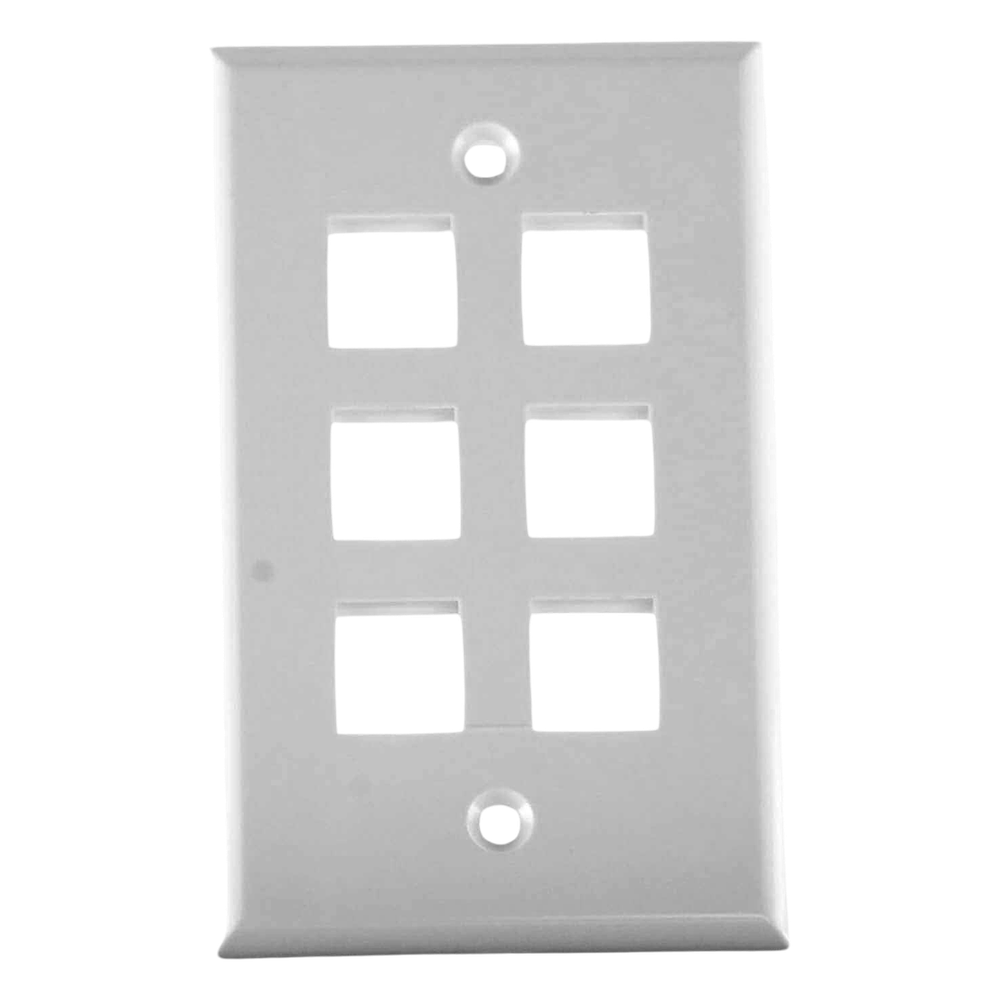 Placa de Pared de 6 Puertos, Keystone, Color Blanco