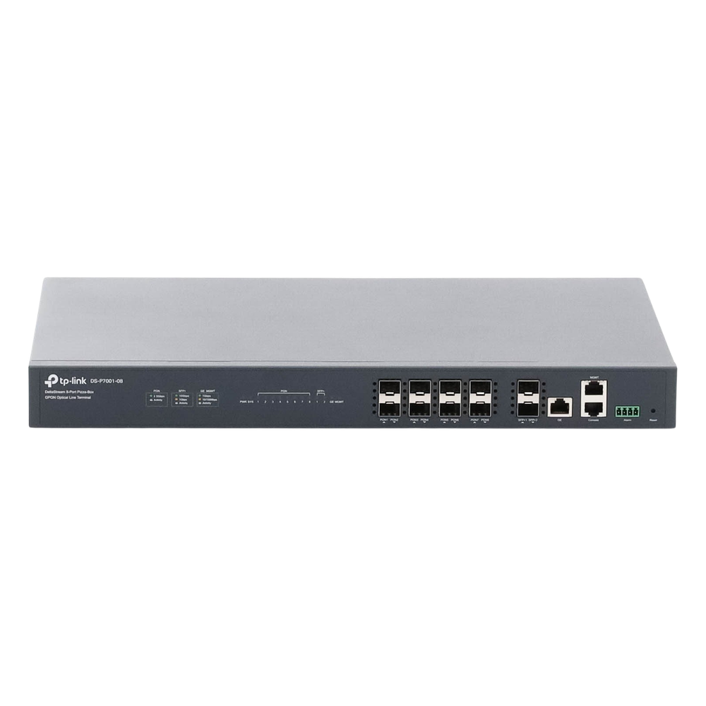 Deltra Stream - OLT de 8 Puertos GPON  / Conexión Hasta 1,024 ONUs / 1 Puerto Gigabit RJ45 Uplink / 2 Puertos SFP+ 10GbE Uplink / Fuentes Redundantes AC-AC (incluidas) /  Administración desde la Nube Sin Costo (DPMS)
