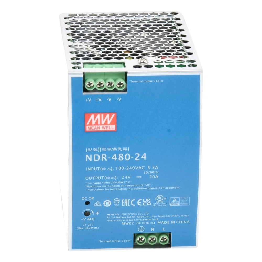 Fuente de poder industrial para riel DIN / 480W / 24Vcc / 20A / Entrada: 100-240Vca