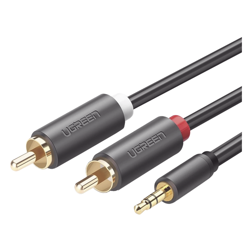 Cable Adaptador de 3.5mm Macho a 2 RCA Macho / 3 Metros (9.84 Pies) / Color Gris / Blindaje Múltiple / ABS / Alta Calidad