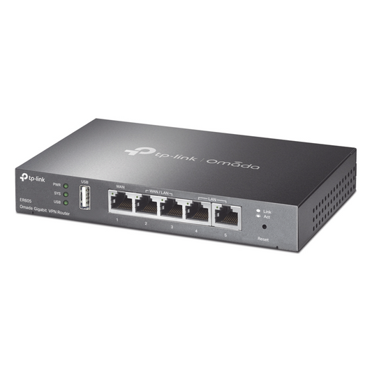 Router Omada VPN / SDN Multi-WAN Gigabit / 1 Puerto WAN Gigabit / 2 Puertos LAN Gigabit / 2 Puertos configurables LAN/WAN / 150,000 Sesiones Concurrentes / Administración Centralizada OMADA o Stand-Alone / 1 Puerto USB 2.0