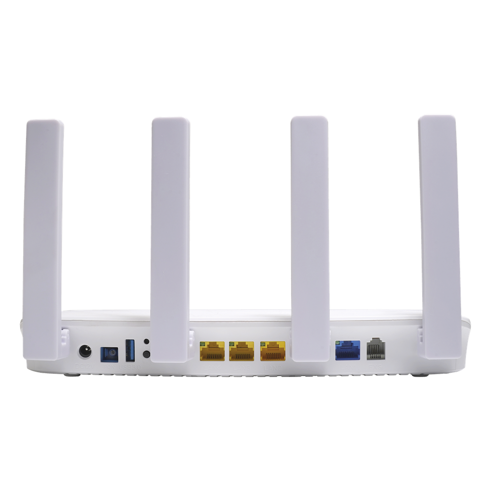 ONU XGSPON / Wi-Fi 6 / 1 Puerto RJ45 2.5 Gbps / 3 Puertos RJ45 1 Gbps / 1 FXS / 1 Puerto USB /