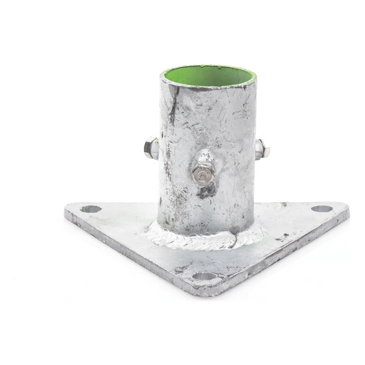 Base Triangular para Mástil de 1" a 2" con Opresores. Galvanizado por Inmersión en Caliente.