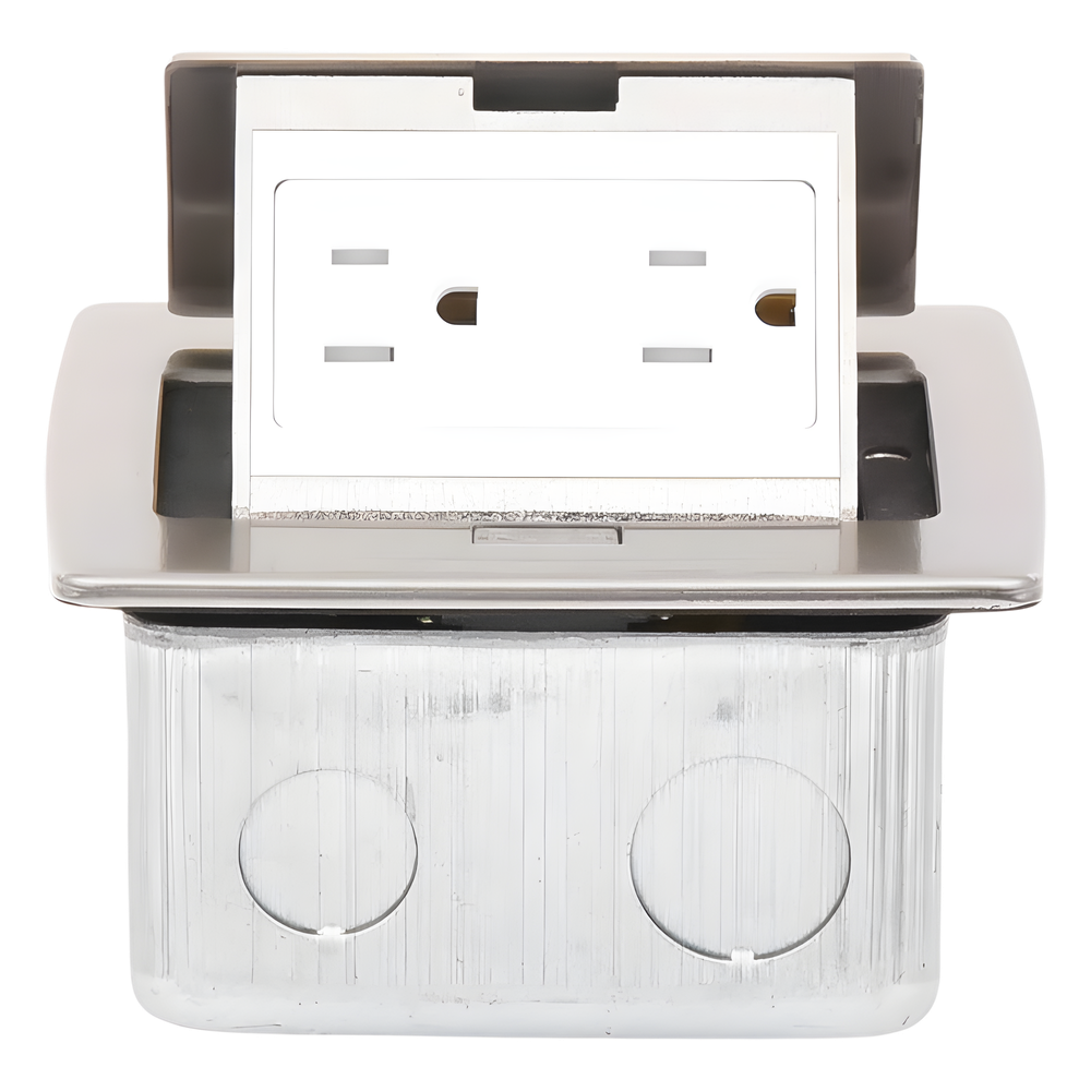 Mini Caja de Piso Rectangular en Acero Inoxidable con 2 Contactos Eléctricos (11000-21201)