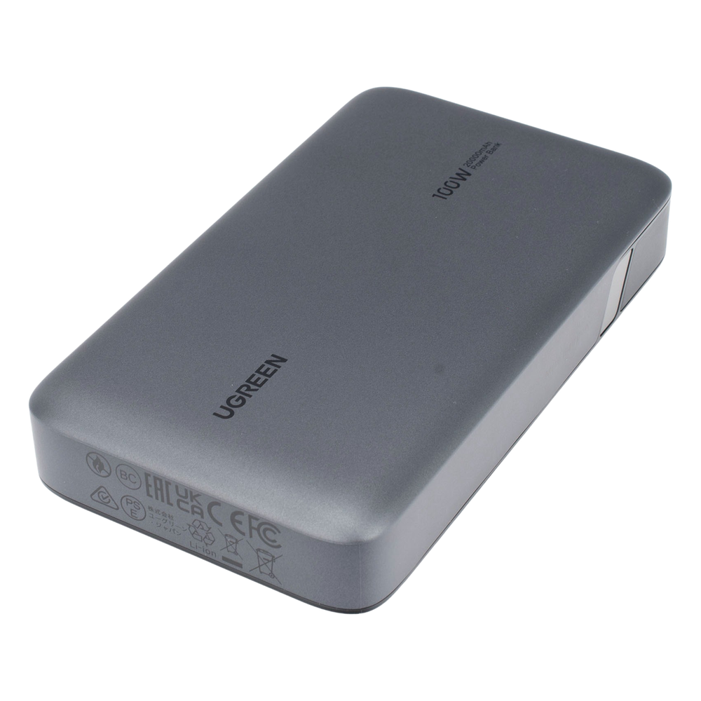 Power Bank de 20000mAh | 3 Salidas 100W Max. | USB-A + 2 USB-C | PD 3.0 | QC3.0 | FCP | SCP | Pantalla Inteligente | Carcasa Ignifuga | Color Gris | Incluye Cable USB de 50cm | Carga tu Laptop de Manera Segura.