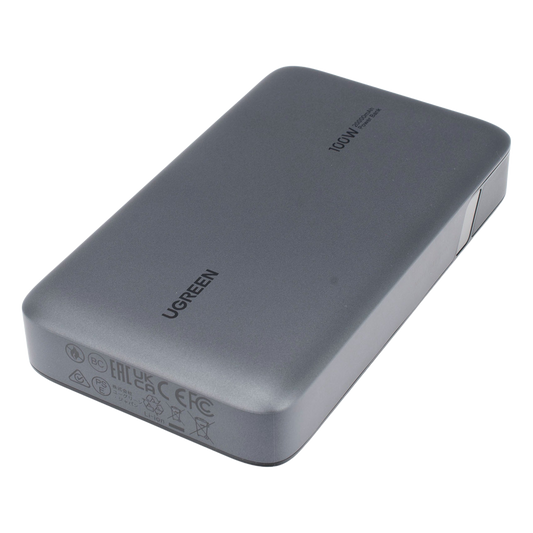 Power Bank de 20000mAh | 3 Salidas 100W Max. | USB-A + 2 USB-C | PD 3.0 | QC3.0 | FCP | SCP | Pantalla Inteligente | Carcasa Ignifuga | Color Gris | Incluye Cable USB de 50cm | Carga tu Laptop de Manera Segura.