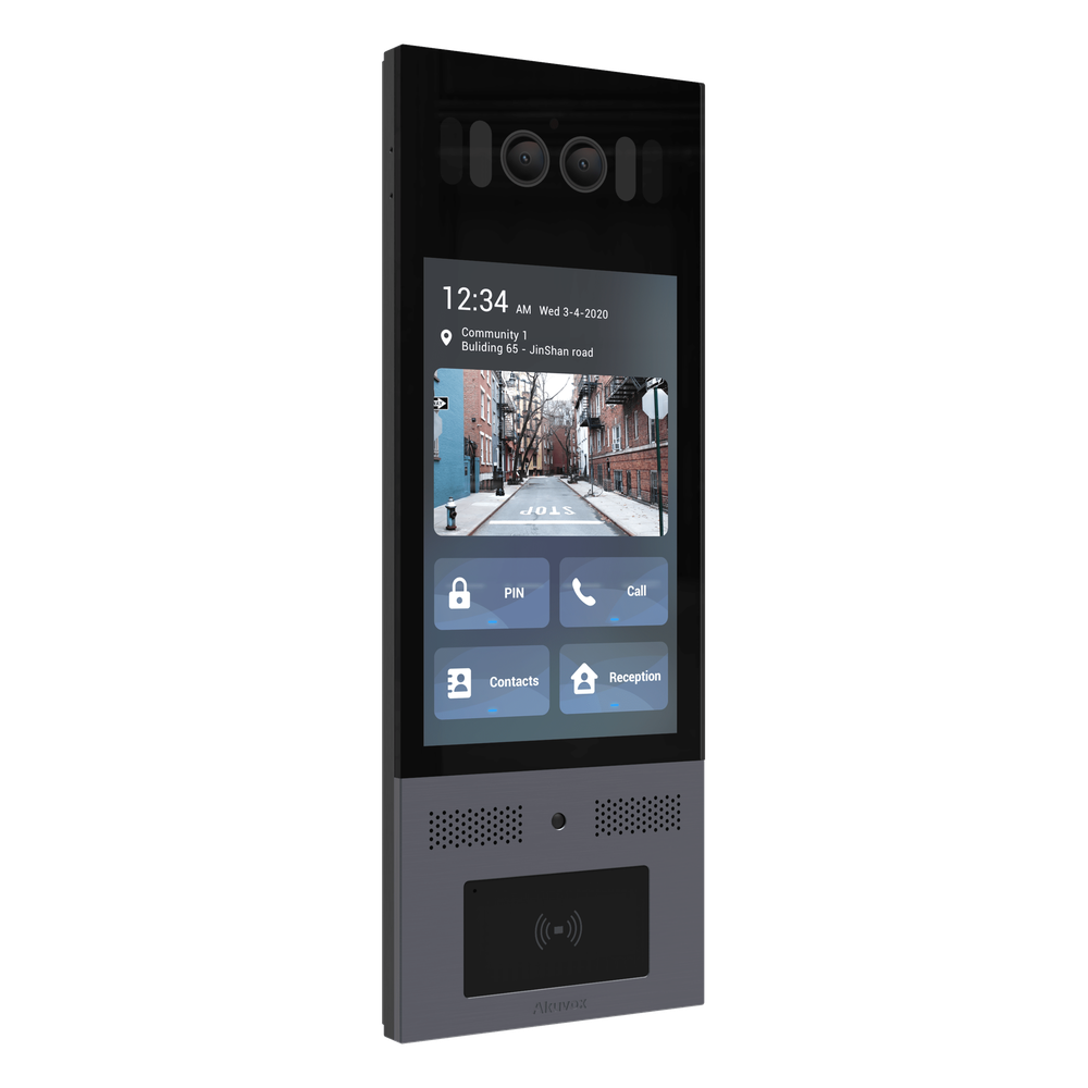 Frente de Calle Antivandálico IK10 / Incluye montaje / Administración 100% en la Nube / Notificación a APP / Llamada Telefónica / ANDROID / SIP / ONVIF /Reconocimiento Facial / QR y PIN para Visitas / IP66 / Bluetooth / NFC