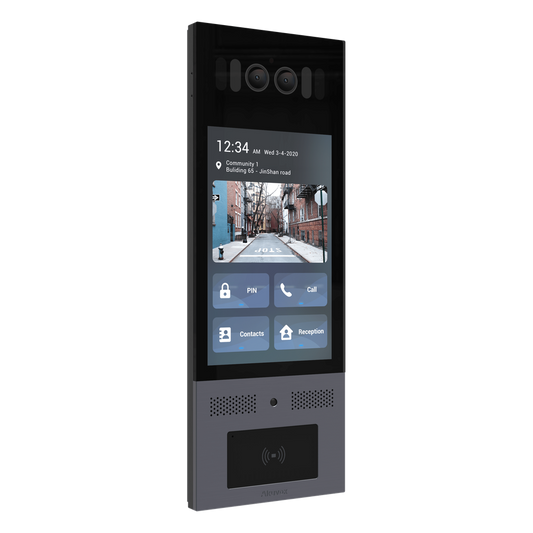 Frente de Calle Antivandálico IK10 / Incluye montaje / Administración 100% en la Nube / Notificación a APP / Llamada Telefónica / ANDROID / SIP / ONVIF /Reconocimiento Facial / QR y PIN para Visitas / IP66 / Bluetooth / NFC