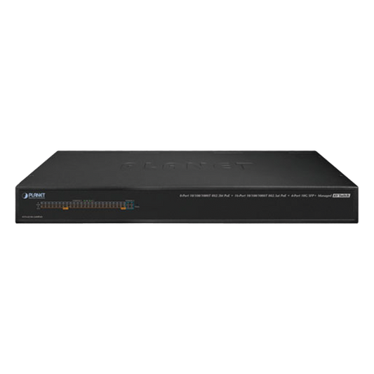 Switch AV Profesional para Integraciones Audiovisuales, , 8 Puertos PoE Gigabit 802.3bt, 16 Puertos PoE Gigabit 802.3at, 4 Puertos SFP 10 G, Hasta 450 W de Potencia