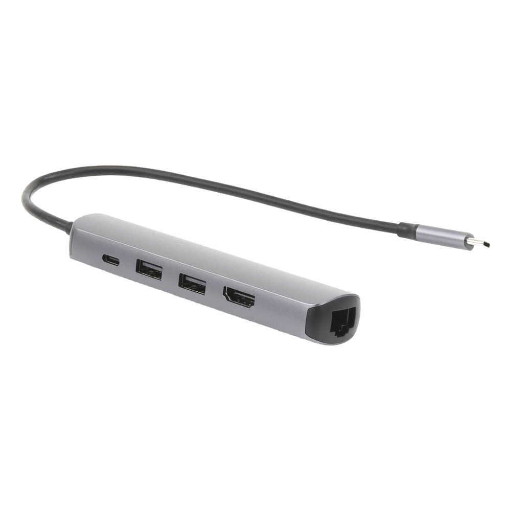 HUB USB-C (Docking Station) 5 en 1 | Ultra Delgado | 2 USB-A 3.1 a (5 Gbps) | HDMI 4K@60Hz | RJ45 (Gigabit Ethernet) | USB-C PD Carga Rápida 100W | Soporta OTG | Chips Inteligentes | Pequeño y Ligero | Caja de Aluminio.