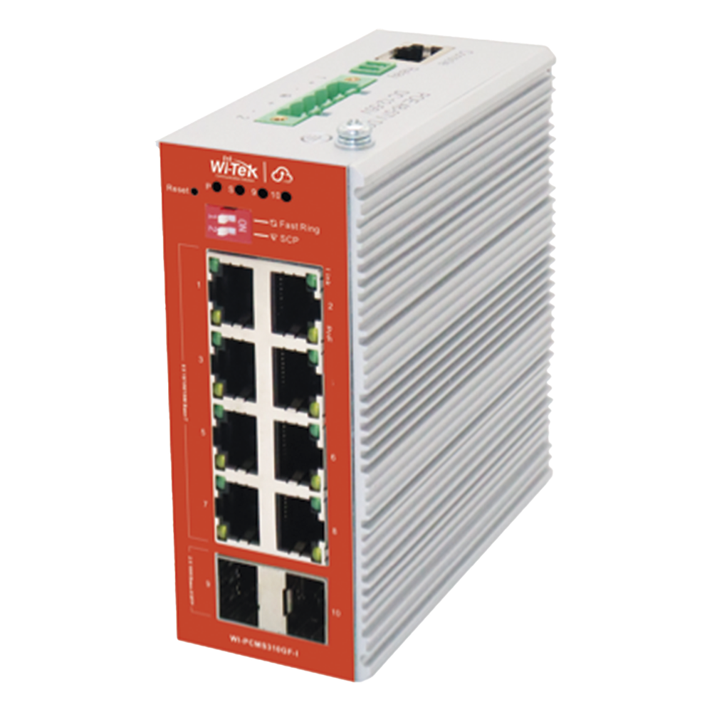 Switch L2+ PoE Industrial / Administración Cloud-Web-CLI / 8 Puertos PoE af/at 100/1000 Mbps / 2 Puertos SFP Gigabit / Presupuesto PoE 120 W / Protocolo ERSP (redundancia enlaces)