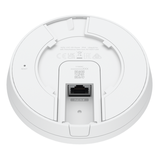UniFi Protect Cámara G5 Dome  para interior/exterior / 2K (4MPX), ángulo 102.4°, visión nocturna IR hasta 9 mts / detecciones inteligentes / audio bidireccional / resistente a la intemperie IPx4 / antivandálica IX08