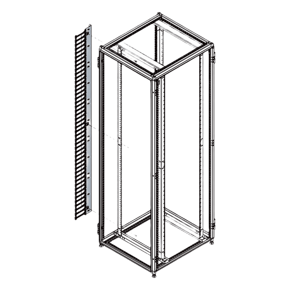 Organizador Vertical de Cables Rack 48 UR / Acero Negro / Sección 95x208 mm / Capacidad 726 Cables / Fijación Flecha 1.75 pulg