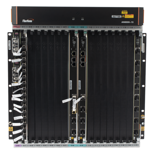 OLT Carrier Class Modular GPON, 14 Ranuras de Servicio, Incluye 1 Tarjeta de Servicio, Doble fuente -48Vcc, 11 UR, Gestión por UNM2000, CLI, Incluye Instalación de software UNM2000, (Interoperabilidad con ONUs de Terceros sin Costo)
