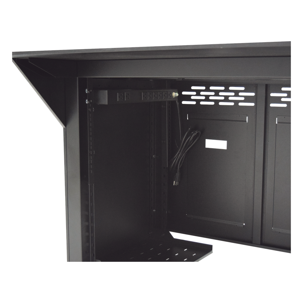 Escritorio Estación Mobiliaria Profesional de Monitoreo y Control / Videovigilancia / Acceso / Alarmas / Etc... / Metal Negro y Madera Tono Oscuro