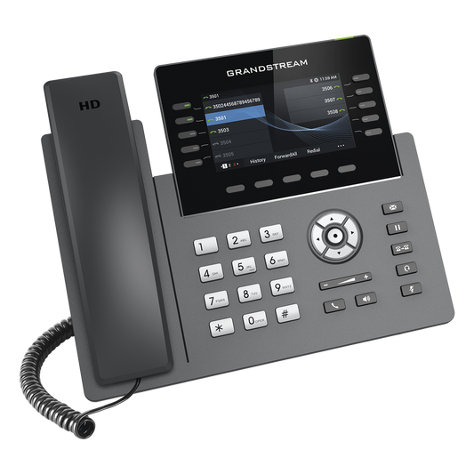 Teléfono IP Wi-Fi, Grado Operador, 10 líneas SIP con 5 cuentas, pantalla a color 4.3", puertos Gigabit, Bluetooth, PoE, codec Opus, IPV4/IPV6 con gestión en la nube GDMS