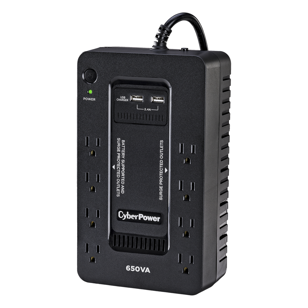 UPS de 650 VA/390 W, Topología Standby con Modo Ahorrador ECO, Entrada 120 Vca NEMA 5-15P, Con 8 Tomas NEMA 5-15R