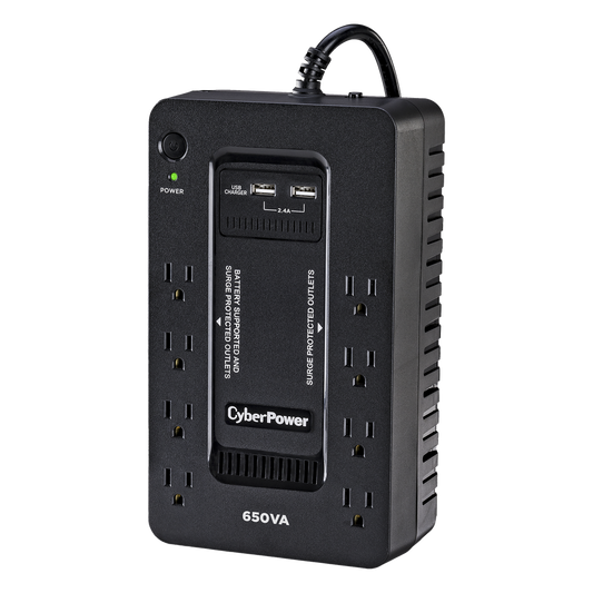 UPS de 650 VA/390 W, Topología Standby con Modo Ahorrador ECO, Entrada 120 Vca NEMA 5-15P, Con 8 Tomas NEMA 5-15R