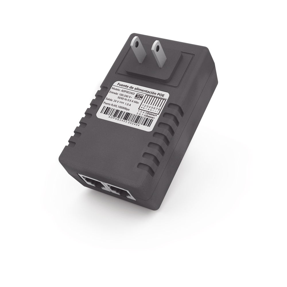 Adaptador de pared / Inyector PoE / 24 Vcc / 1 A / Controlado por chip IC / Protección contra OV, OC, SC, UV/  Fácil de instalar