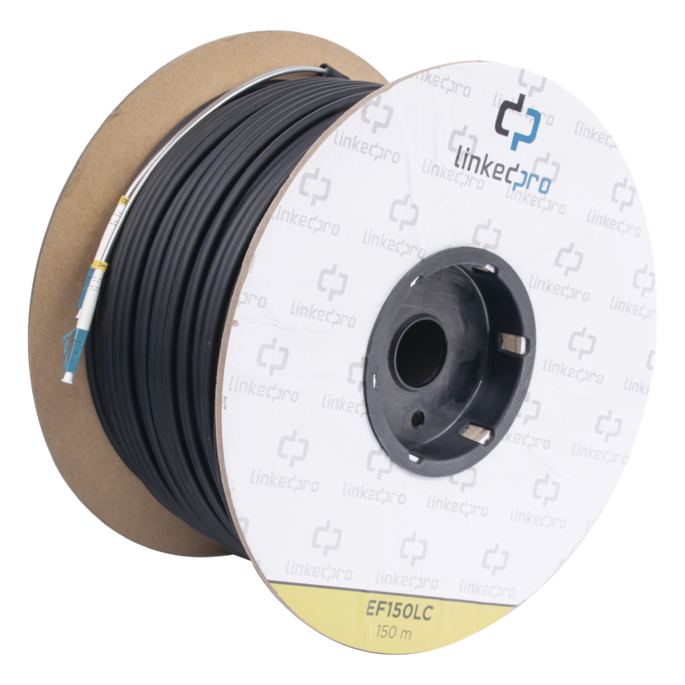 Carrete de Fibra Óptica Monomodo con Conectores LC-LC Duplex, Reforzada con Kevlar, de 150 Metros (492.13 Pies), Para Instalaciones Subterráneas por Tubería