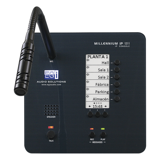 CONSOLA DE AVISOS MULTIZONA IP CON DISPLAY, MICRÓFONO Y GRABADOR DE MENSAJES