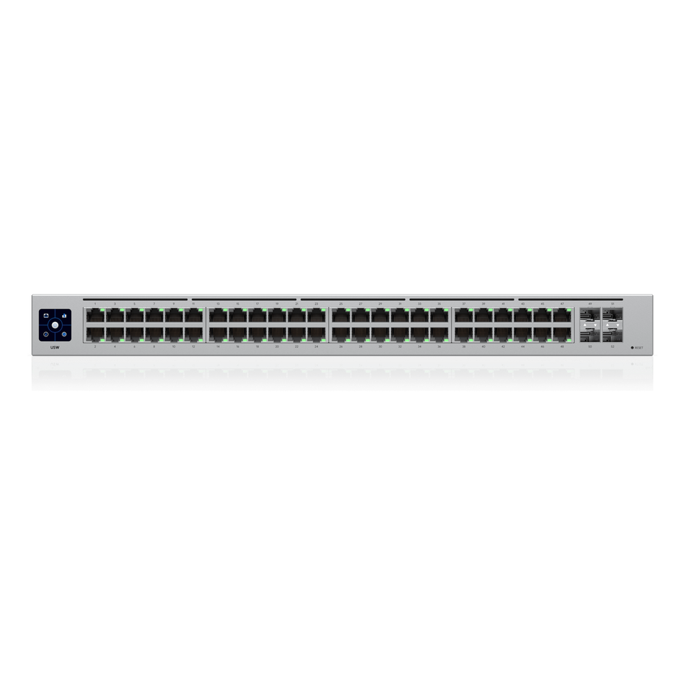 USW-48 — Switch Layer 2 de 48 Puertos GbE + 4 Puertos SFP con Diseño Fanless para Funcionamiento Totalmente Silencioso