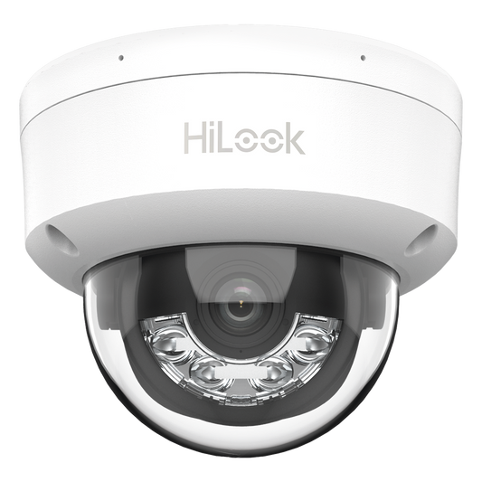 [Dual Light] HiLook Series / Domo IP de 4 Megapixel / Uso en interior / Lente 2.8 mm / 20 mts IR + 20 mts Luz Blanca / Micrófono Integrado / ACUSENSE Lite / PoE / dWDR / H.265+ / ONVIF