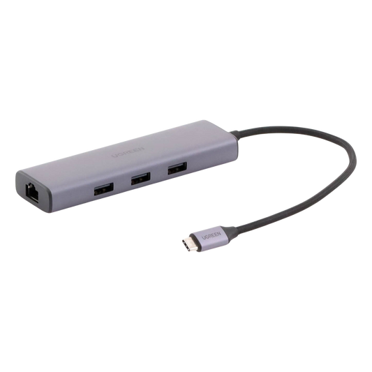 HUB USB-C (Docking Revodok) 6 en 1 | 3 Puertos USB-A 3.0 (5 Gbps) | USB-C PD 100W | HDMI 4K@30Hz | Entrada 1 RJ45 (Gigabit Ethernet) | Chip de Última Generación | Potente Disipación de Calor |  Caja de Aluminio.