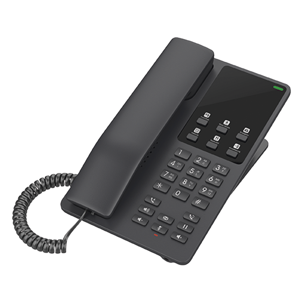 Teléfono IP Hotelero Wi-Fi, 2 líneas SIP con 2 cuentas, codec Opus, IPV4/IPV6, color negro, con gestión en la nube GDMS