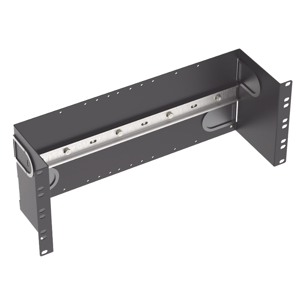 Soporte Industrial Para Instalar Equipos de Montaje en Riel DIN, Para Racks o Gabinetes Estándar de 19in, de 4UR, Color Negro